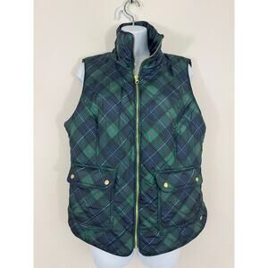 Crown & Ivy Plaid Quilted Vest Green Preppy Fall Layering Medium